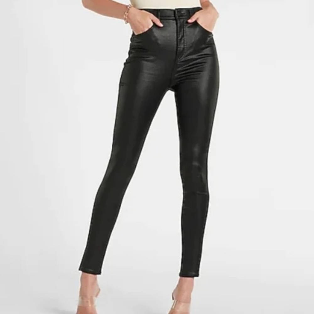 Express Black “Coated” Super High-Rise Skinny Jeans